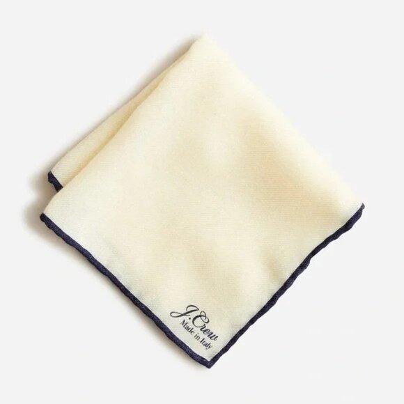 J.Crew Men's Italian Wool Pocket Square Natural Navy 11"x11" AS878 - Picture 1 of 9